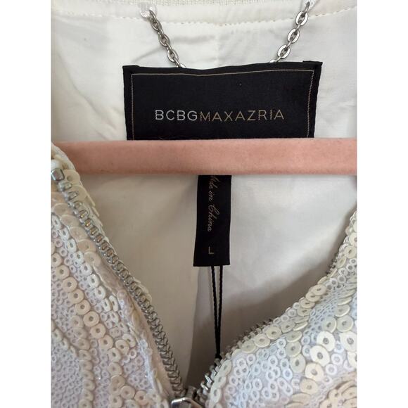 BCBG NWT L White Sequin Zip Up Jacket "Bella" Party Flirty Fun Unique Chic $268 - Picture 6 of 8